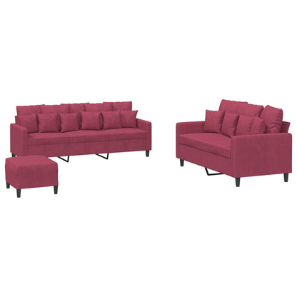 Set di Divani 3 pz con Cuscini Rosso Vino in Velluto | homemem39