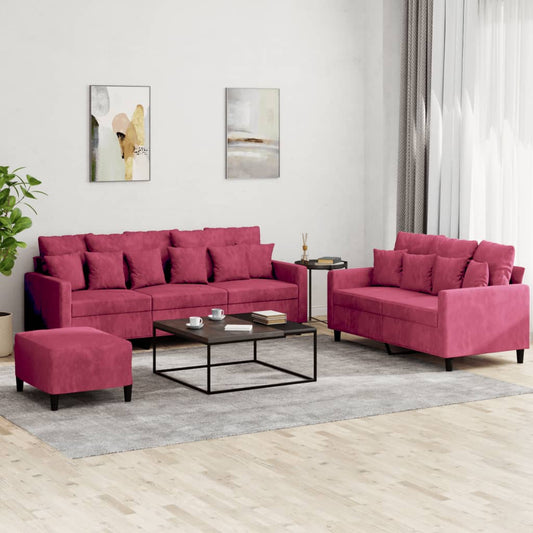 Set di Divani 3 pz con Cuscini Rosso Vino in Velluto | homemem39