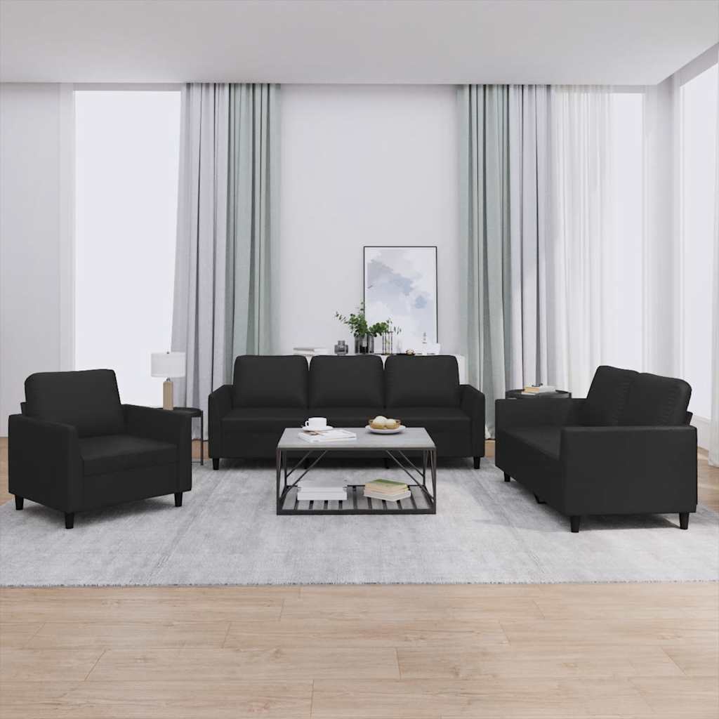 Set di Divani 3 pz con Cuscini Nero in Similpelle | homemem39