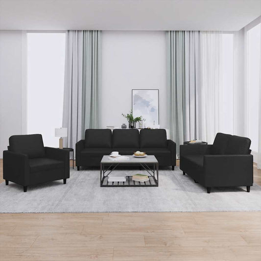 Set di Divani 3 pz con Cuscini Nero in Similpelle | homemem39