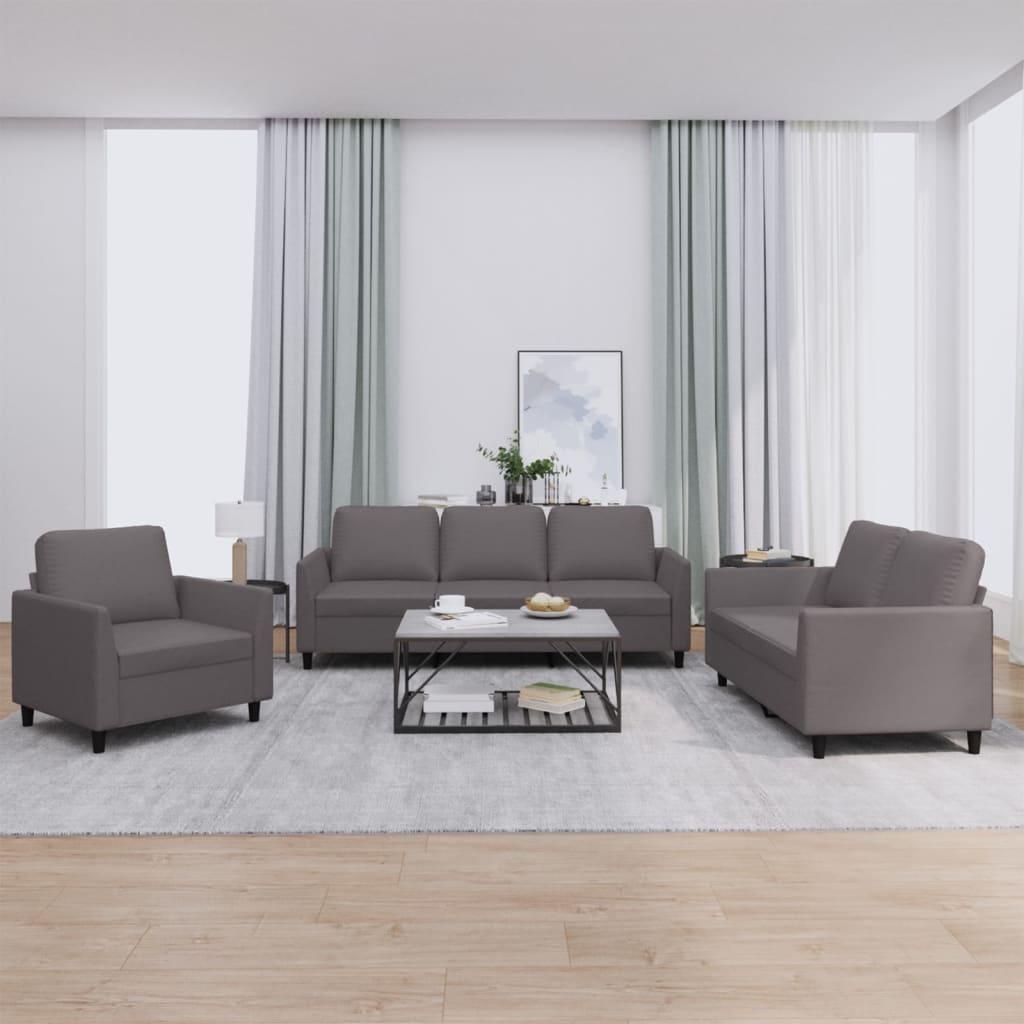 Set di Divani 3 pz con Cuscini Grigio in Similpelle | homemem39