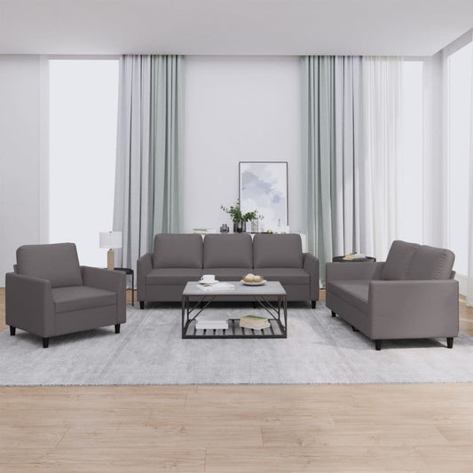Set di Divani 3 pz con Cuscini Grigio in Similpelle | homemem39
