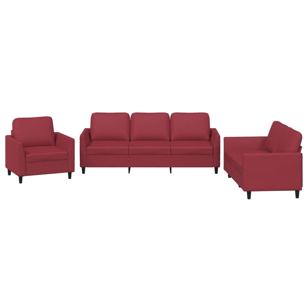 Set di Divani 3 pz con Cuscini Rosso Vino in Similpelle | homemem39