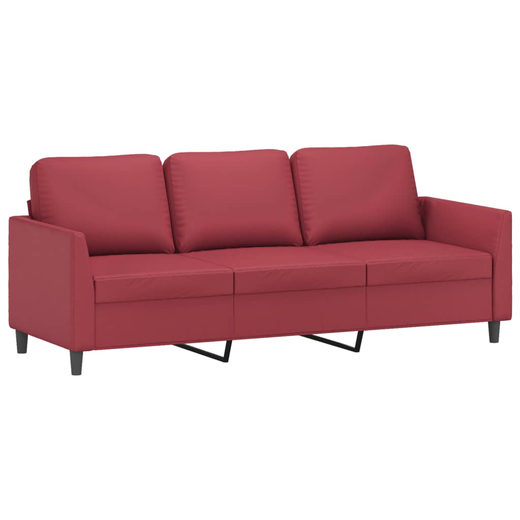 Set di Divani 3 pz con Cuscini Rosso Vino in Similpelle | homemem39