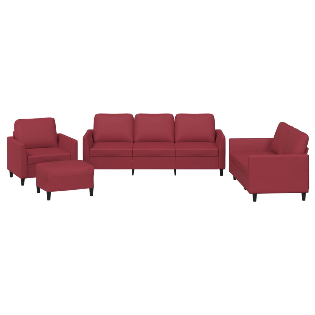 Set di Divani 4 pz con Cuscini Rosso Vino in Similpelle | homemem39