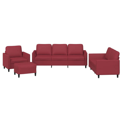 Set di Divani 4 pz con Cuscini Rosso Vino in Similpelle | homemem39