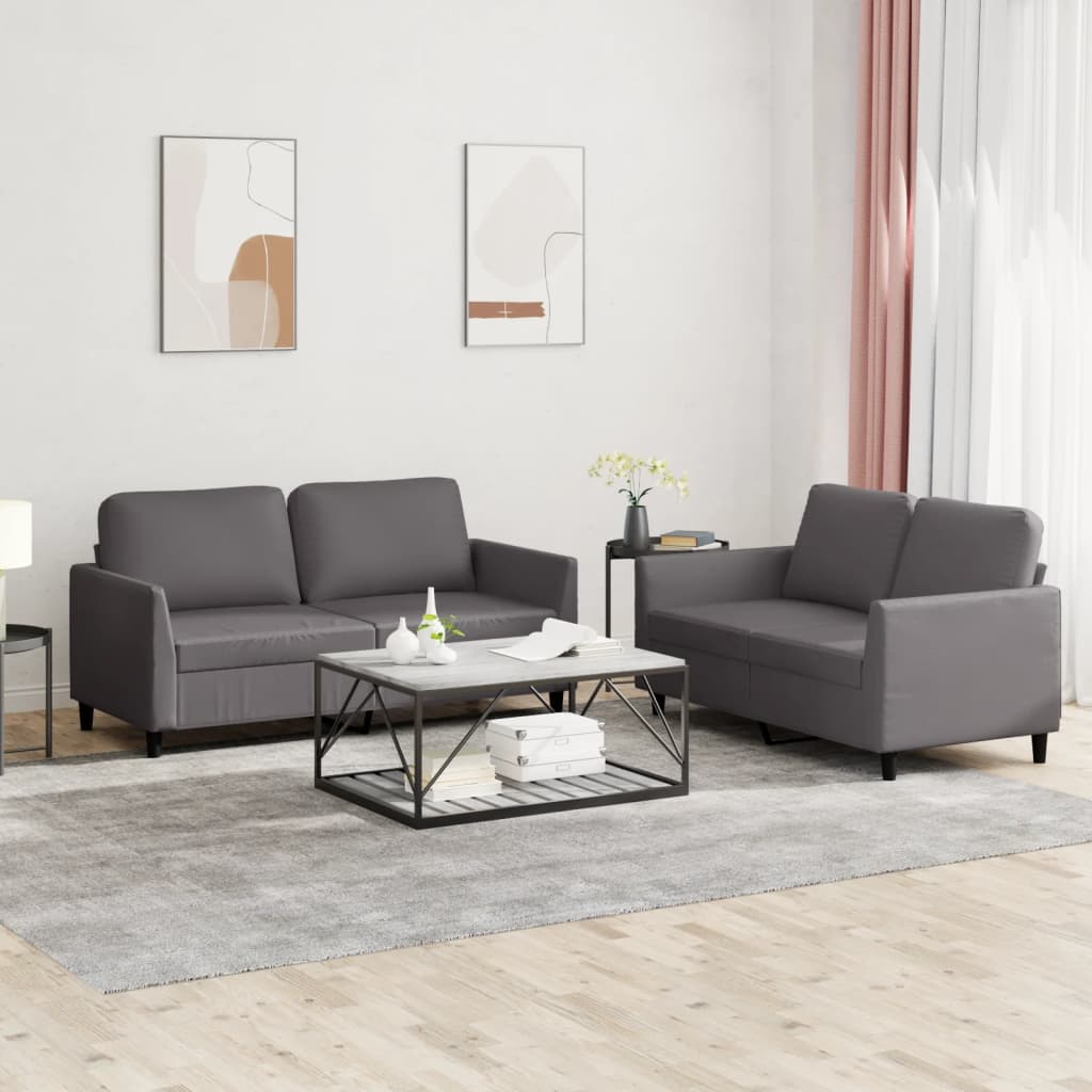 Set di Divani 2 pz con Cuscini Grigio in Similpelle | homemem39