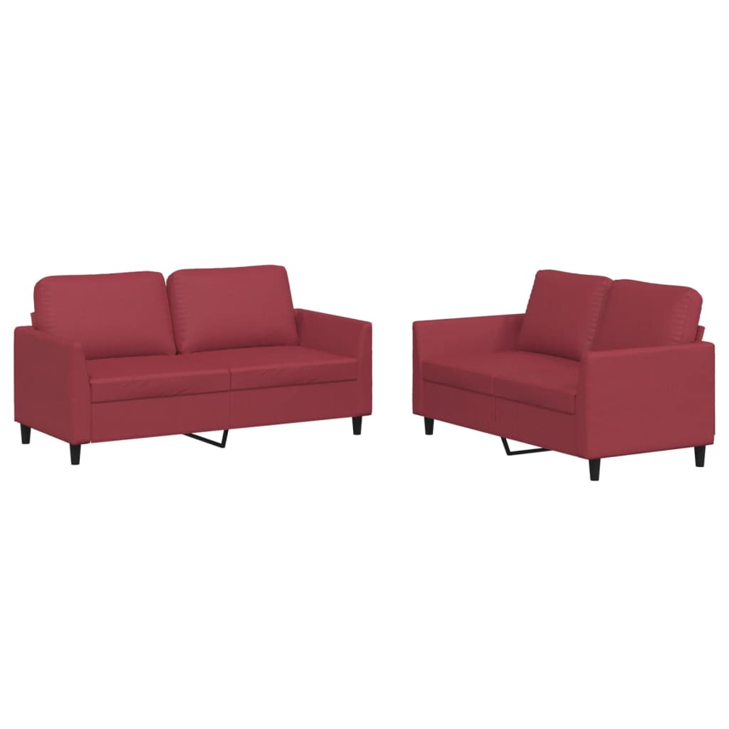 Set di Divani 2 pz con Cuscini Rosso Vino in Similpelle | homemem39