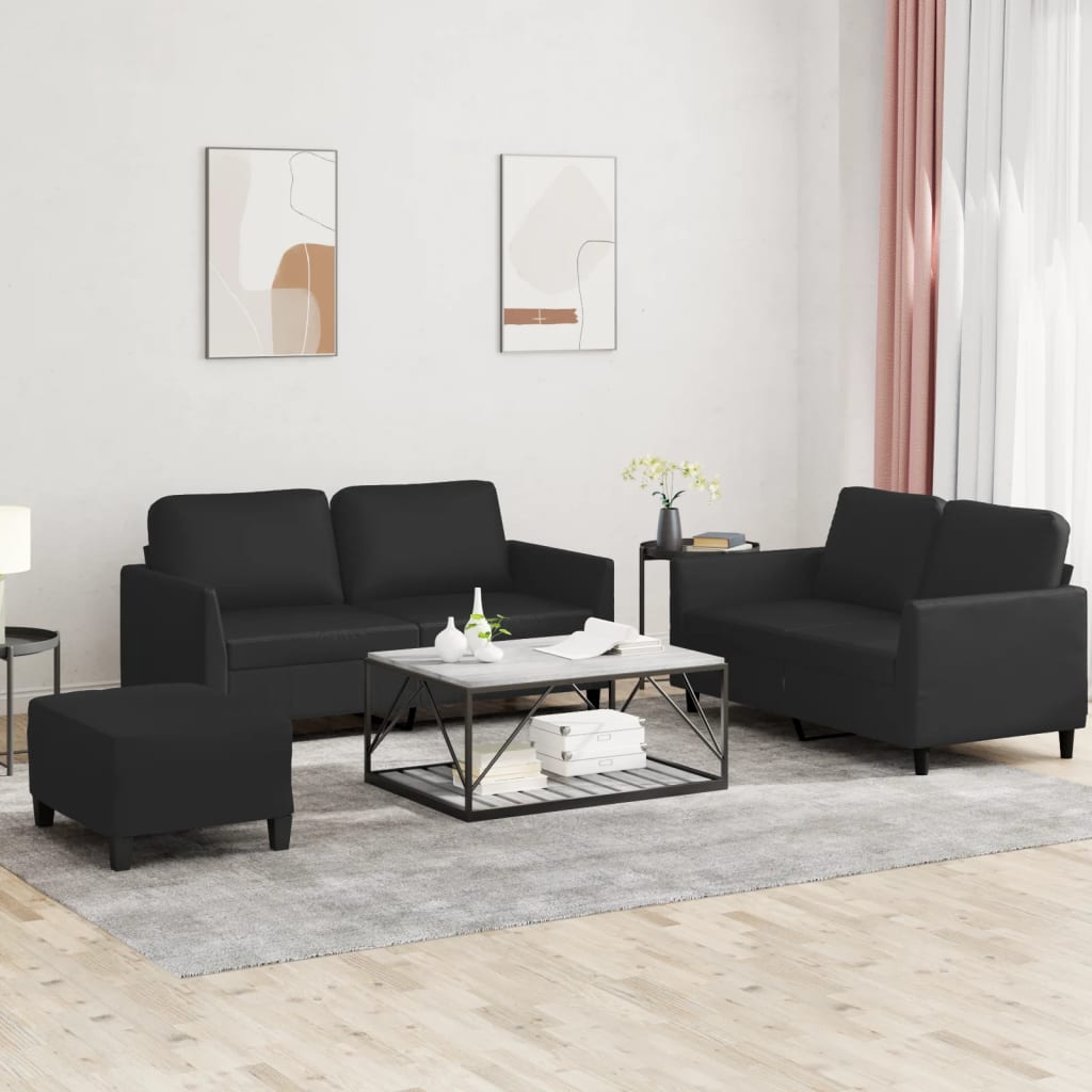 Set di Divani 3 pz con Cuscini Nero in Similpelle | homemem39