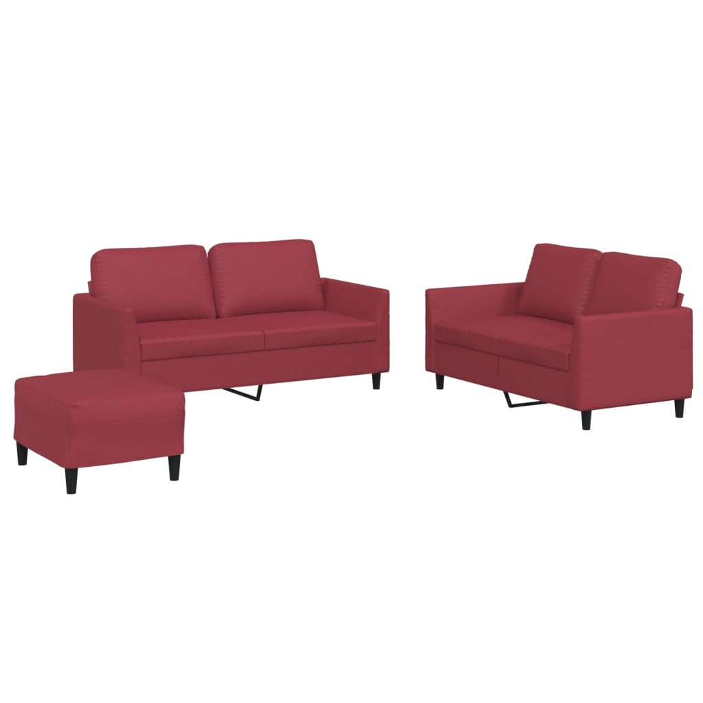 Set di Divani 3 pz con Cuscini Rosso Vino in Similpelle | homemem39