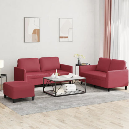 Set di Divani 3 pz con Cuscini Rosso Vino in Similpelle | homemem39