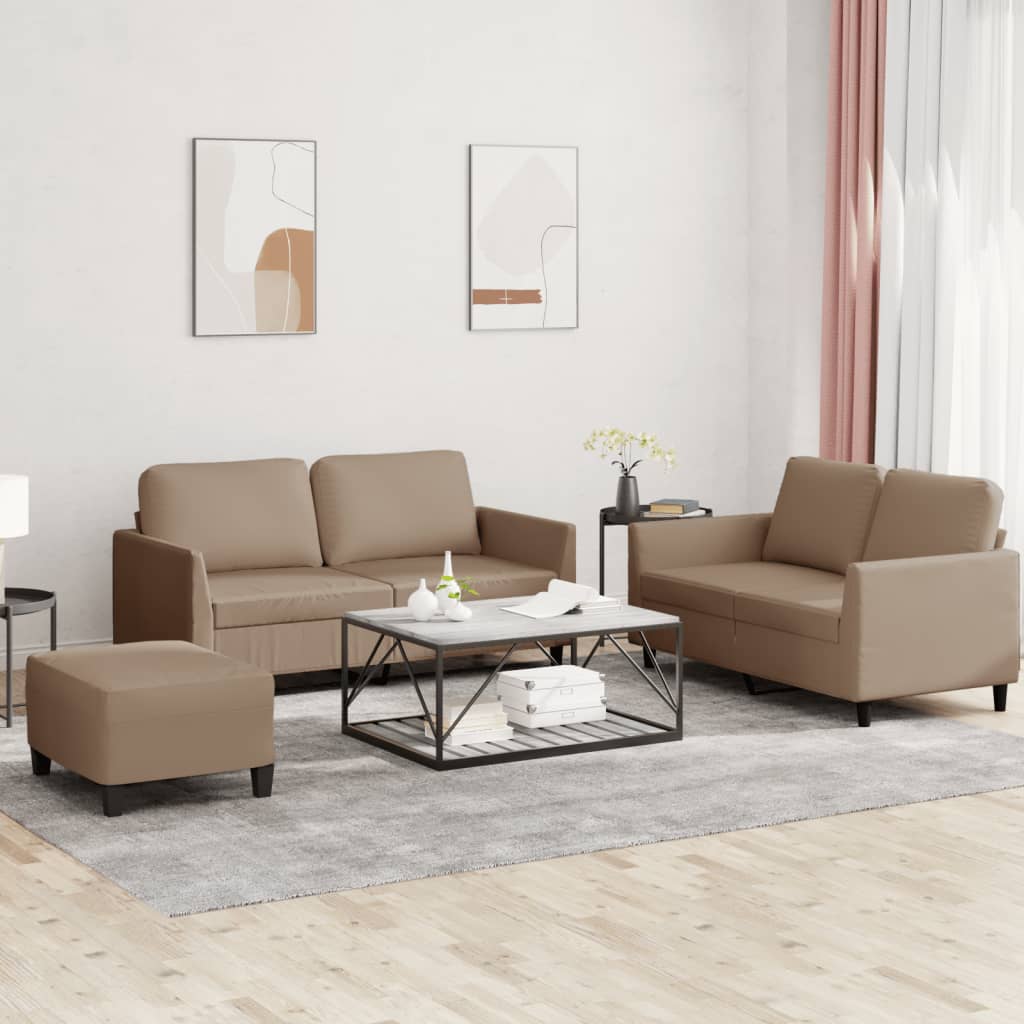 Set di Divani 3 pz con Cuscini cappuccino in Similpelle | homemem39