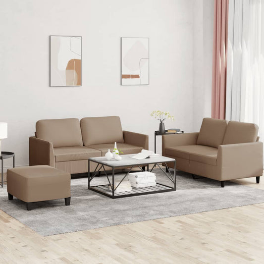 Set di Divani 3 pz con Cuscini cappuccino in Similpelle | homemem39