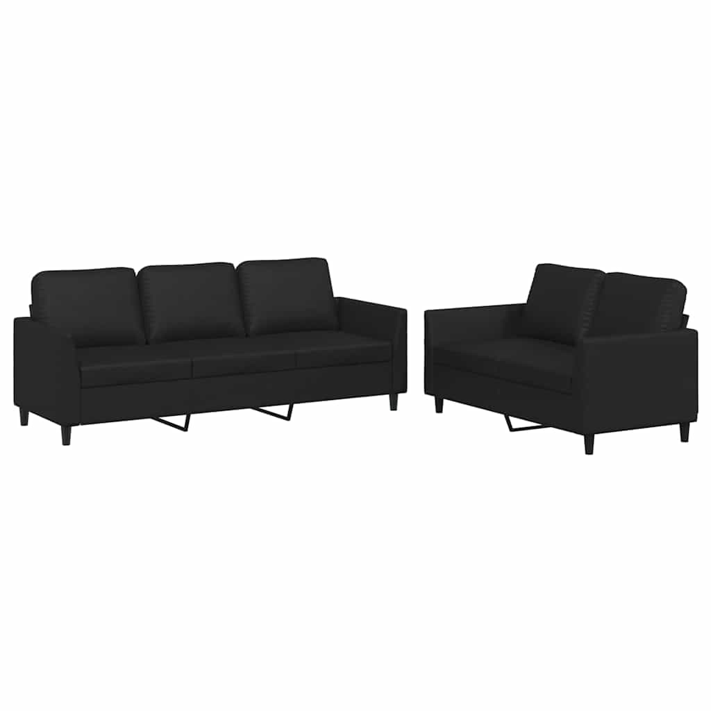 Set di Divani 2 pz con Cuscini Nero in Similpelle | homemem39