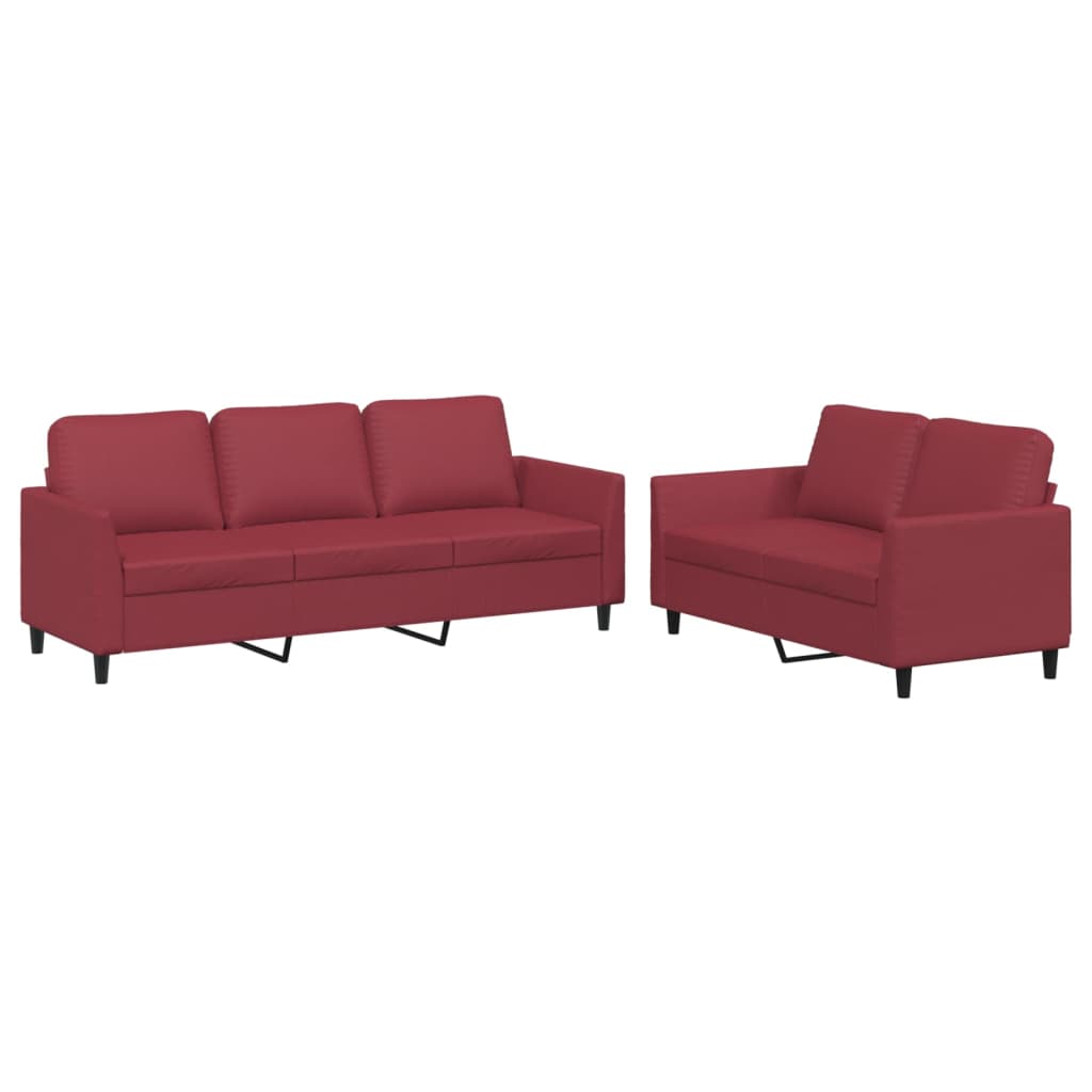 Set di Divani 2 pz con Cuscini Rosso Vino in Similpelle | homemem39