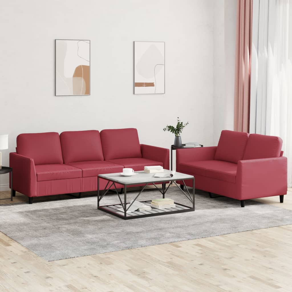 Set di Divani 2 pz con Cuscini Rosso Vino in Similpelle | homemem39