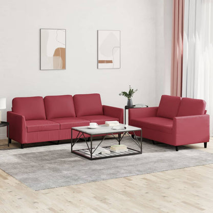 Set di Divani 2 pz con Cuscini Rosso Vino in Similpelle | homemem39