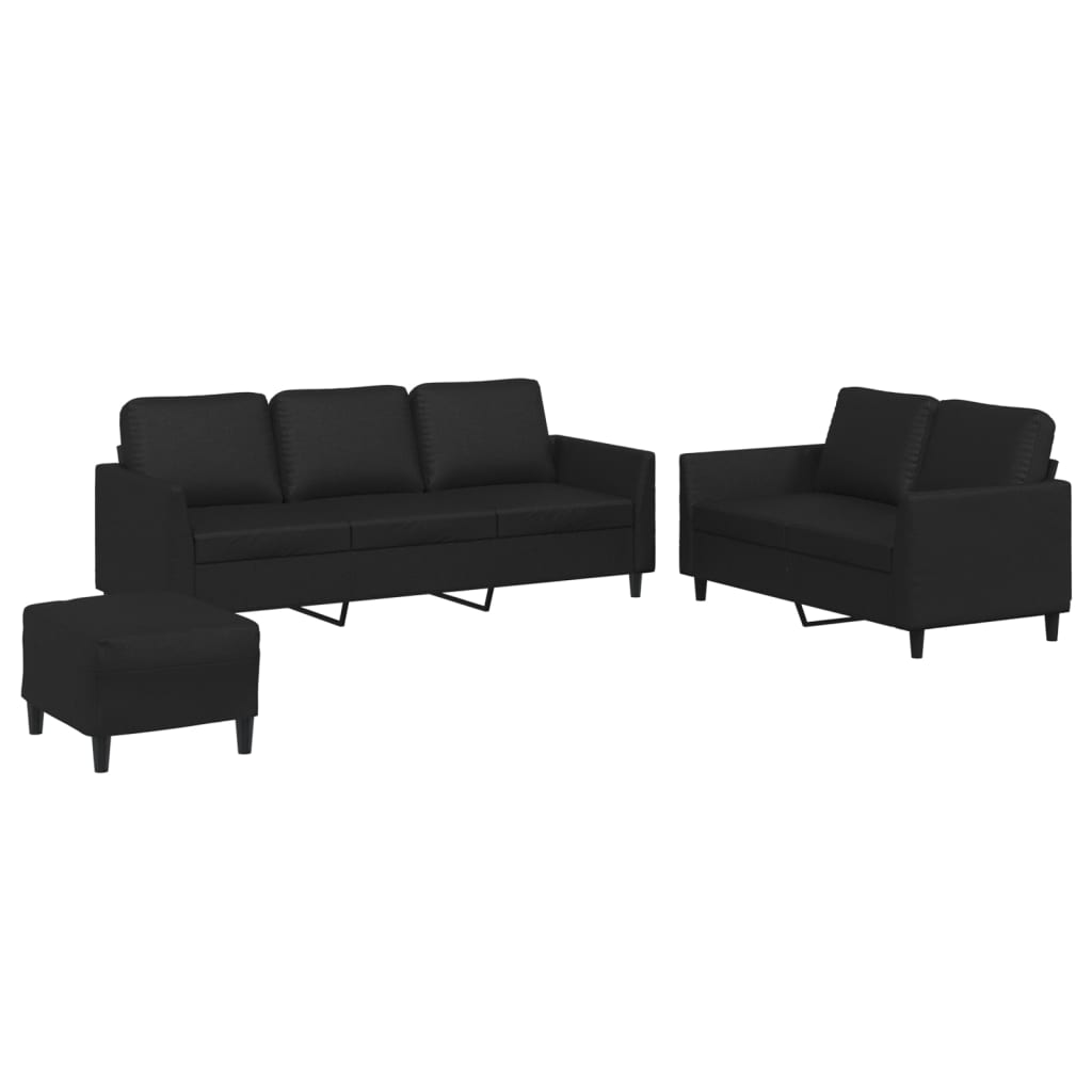 Set di Divani 3 pz con Cuscini Nero in Similpelle | homemem39