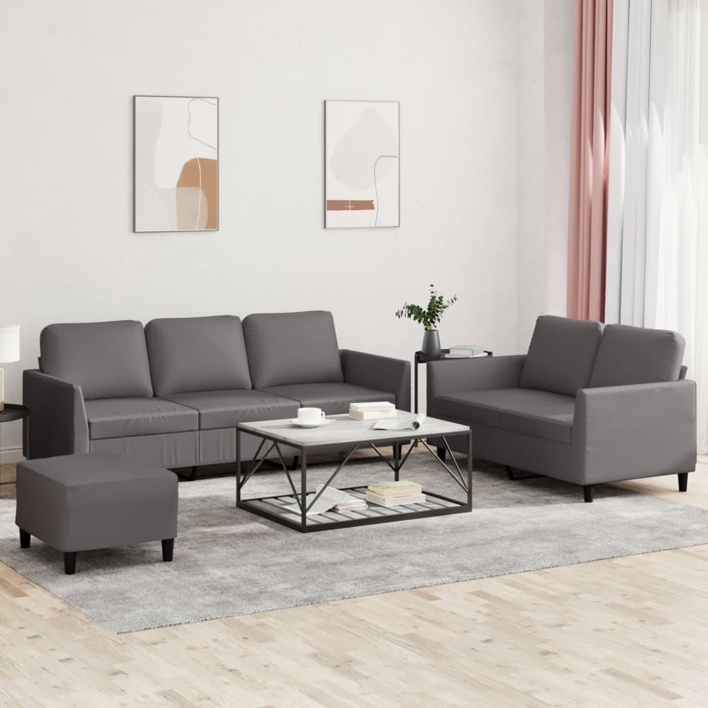 Set di Divani 3 pz con Cuscini Grigio in Similpelle - homemem39