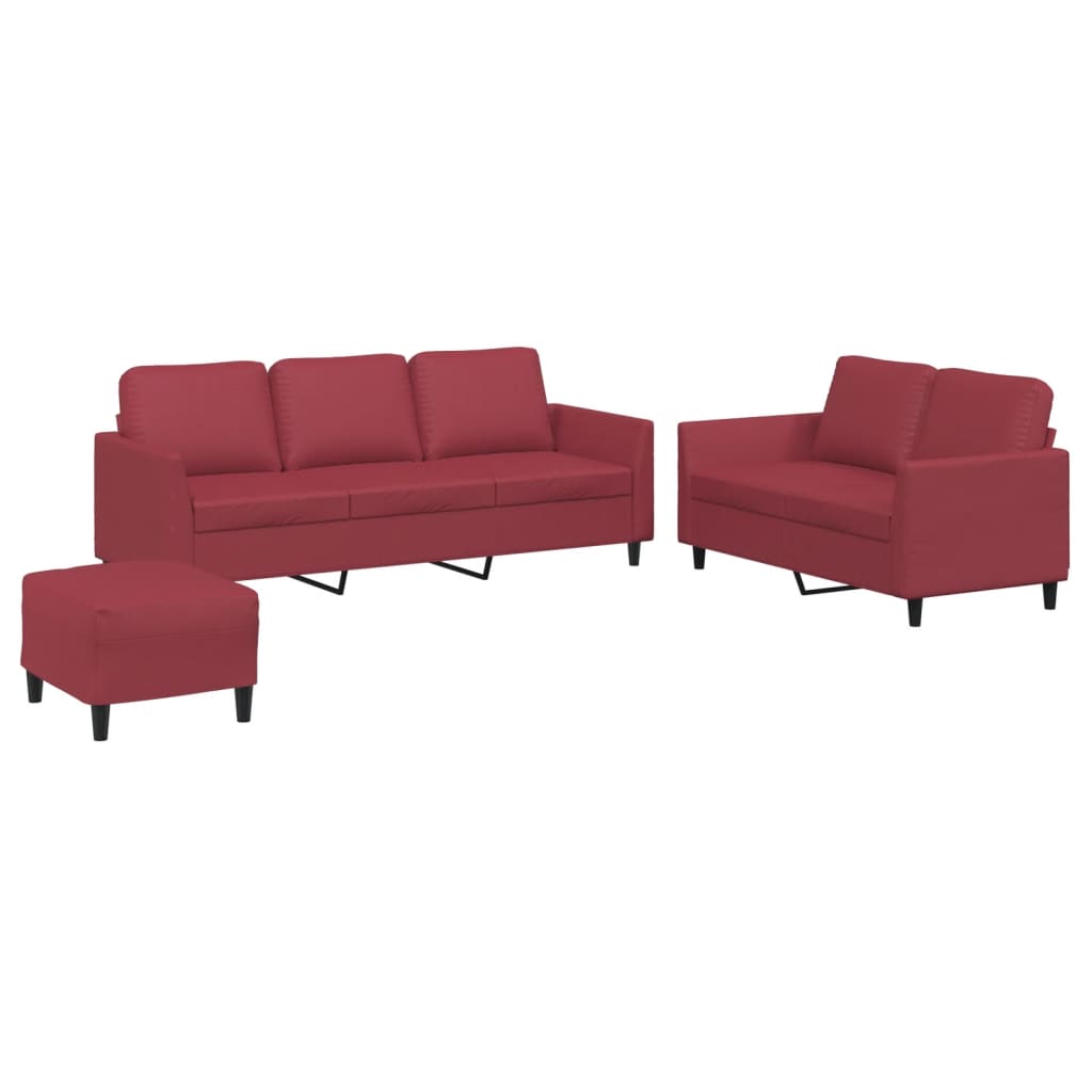 Set di Divani 3 pz con Cuscini Rosso Vino in Similpelle | homemem39