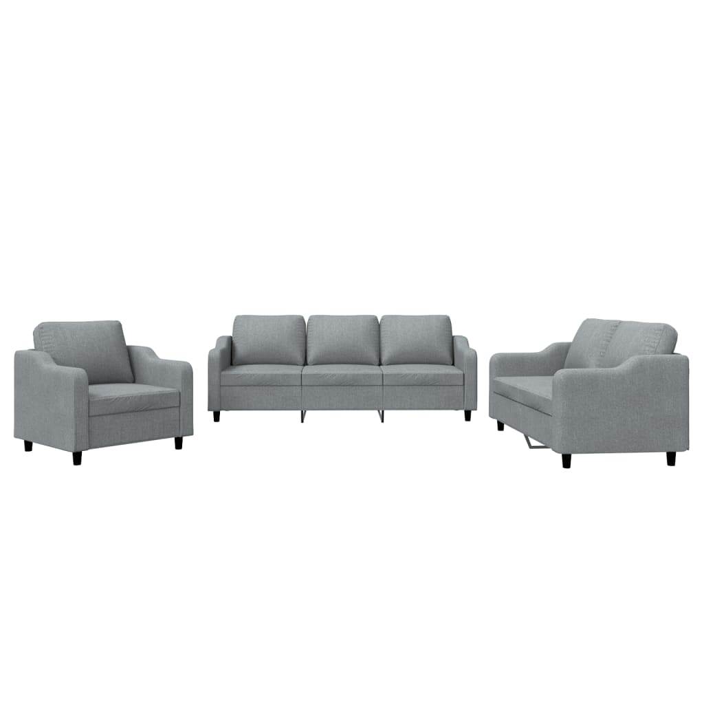 Set di Divani 3 pz con Cuscini Grigio Chiaro in Tessuto | homemem39