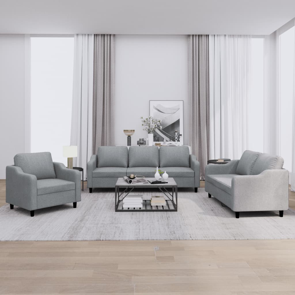 Set di Divani 3 pz con Cuscini Grigio Chiaro in Tessuto | homemem39