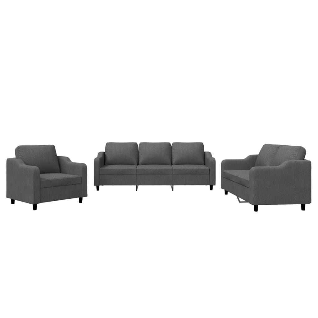 Set di Divani 3 pz con Cuscini Grigio Scuro in Tessuto | homemem39
