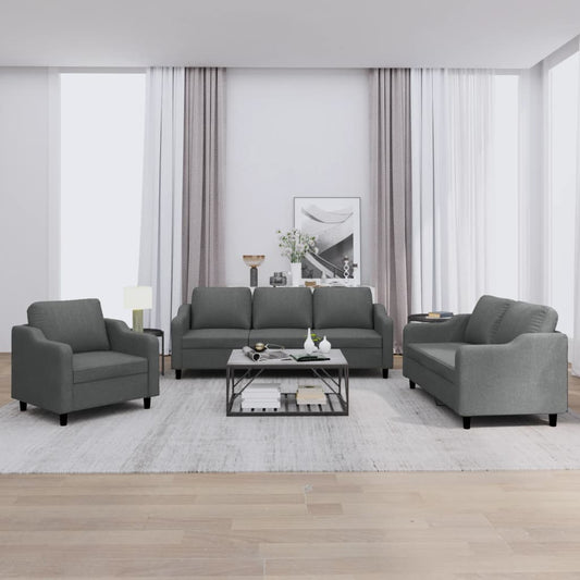 Set di Divani 3 pz con Cuscini Grigio Scuro in Tessuto - homemem39