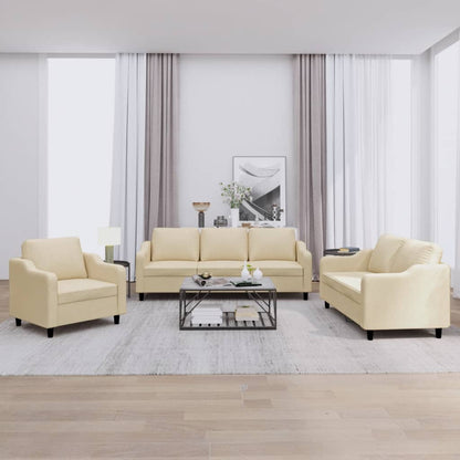 Set di Divani 3 pz con Cuscini Crema in Tessuto | homemem39