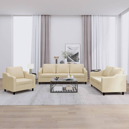 Set di Divani 3 pz con Cuscini Crema in Tessuto | homemem39