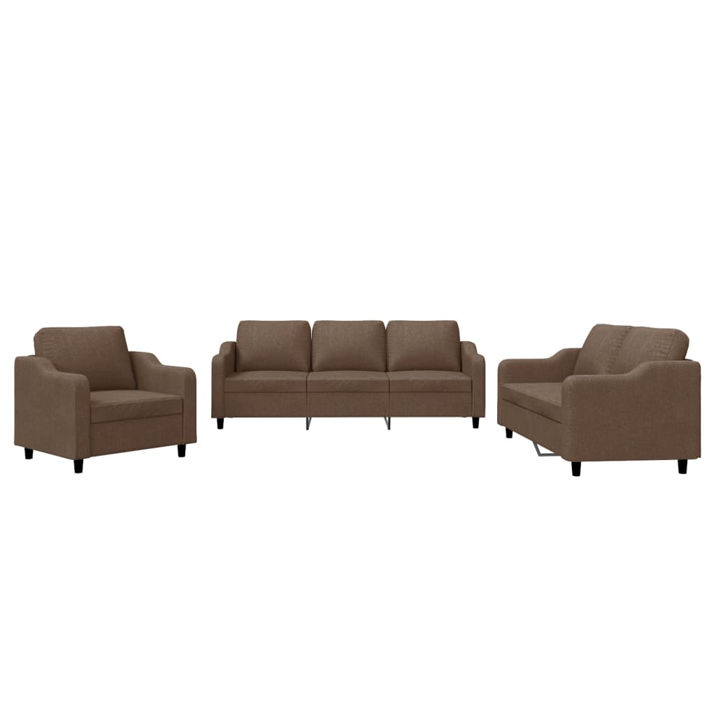 Set di Divani 3 pz con Cuscini Marrone in Tessuto | homemem39