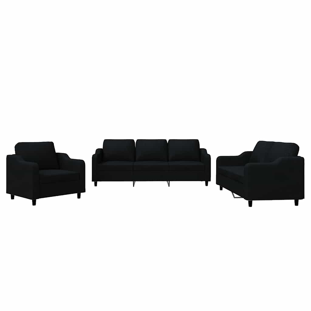 Set di Divani 3 pz con Cuscini Nero in Tessuto | homemem39