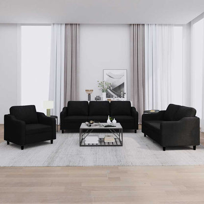 Set di Divani 3 pz con Cuscini Nero in Tessuto | homemem39