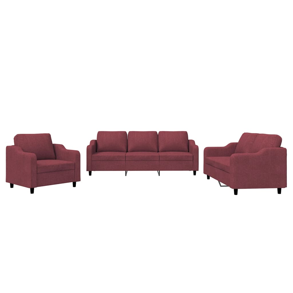 Set di Divani 3 pz con Cuscini Rosso Vino in Tessuto | homemem39