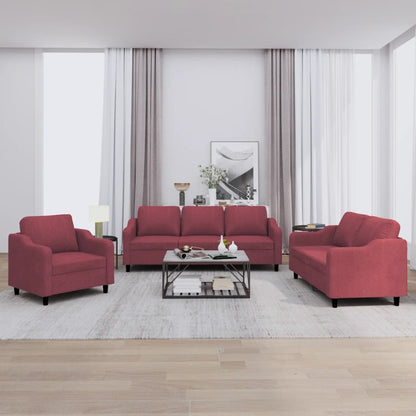 Set di Divani 3 pz con Cuscini Rosso Vino in Tessuto - homemem39