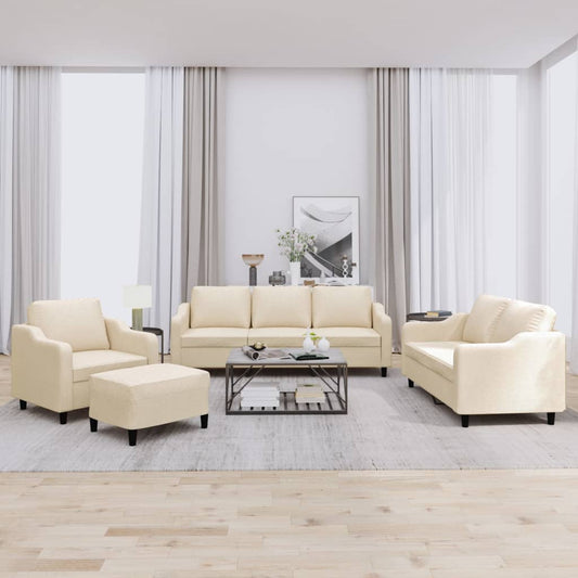Set di Divani 4 pz con Cuscini Crema in Tessuto | homemem39