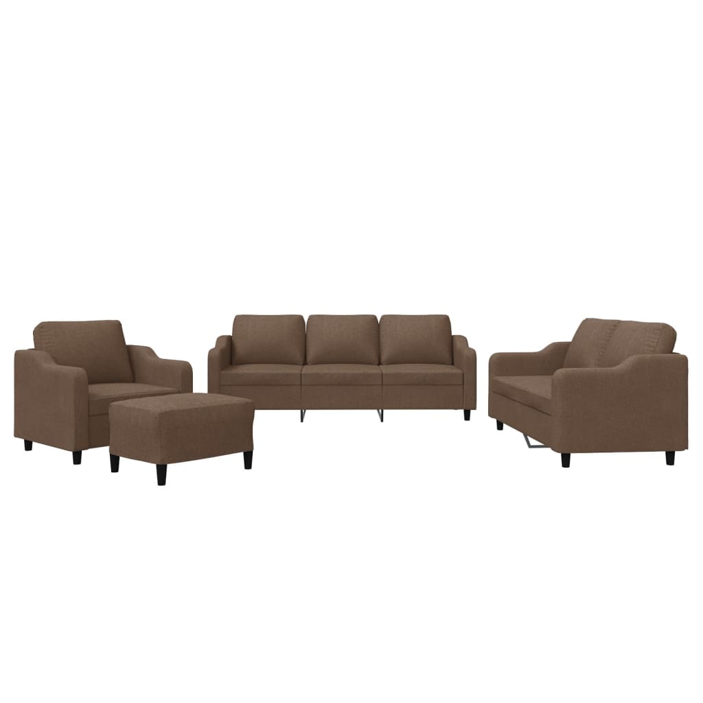 Set di Divani 4 pz con Cuscini Marrone in Tessuto | homemem39