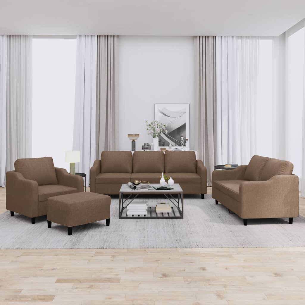 Set di Divani 4 pz con Cuscini Marrone in Tessuto | homemem39
