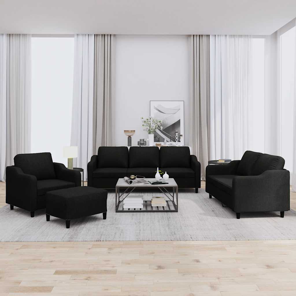 Set di Divani 4 pz con Cuscini Nero in Tessuto | homemem39