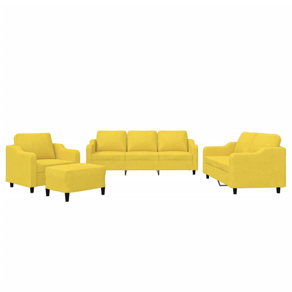 Set di Divani 4 pz con Cuscini Giallo Chiaro in Tessuto - homemem39