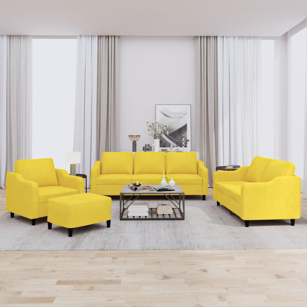Set di Divani 4 pz con Cuscini Giallo Chiaro in Tessuto - homemem39