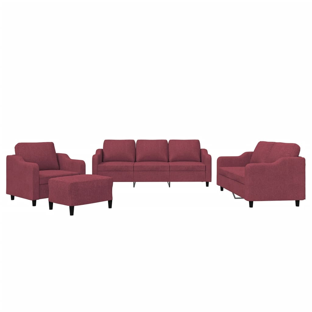 Set di Divani 4 pz con Cuscini Rosso Vino in Tessuto | homemem39