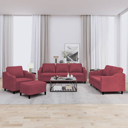 Set di Divani 4 pz con Cuscini Rosso Vino in Tessuto | homemem39