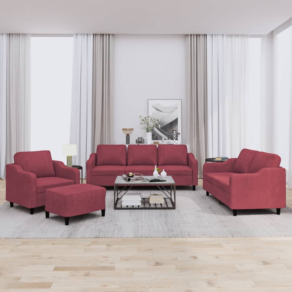 Set di Divani 4 pz con Cuscini Rosso Vino in Tessuto - homemem39