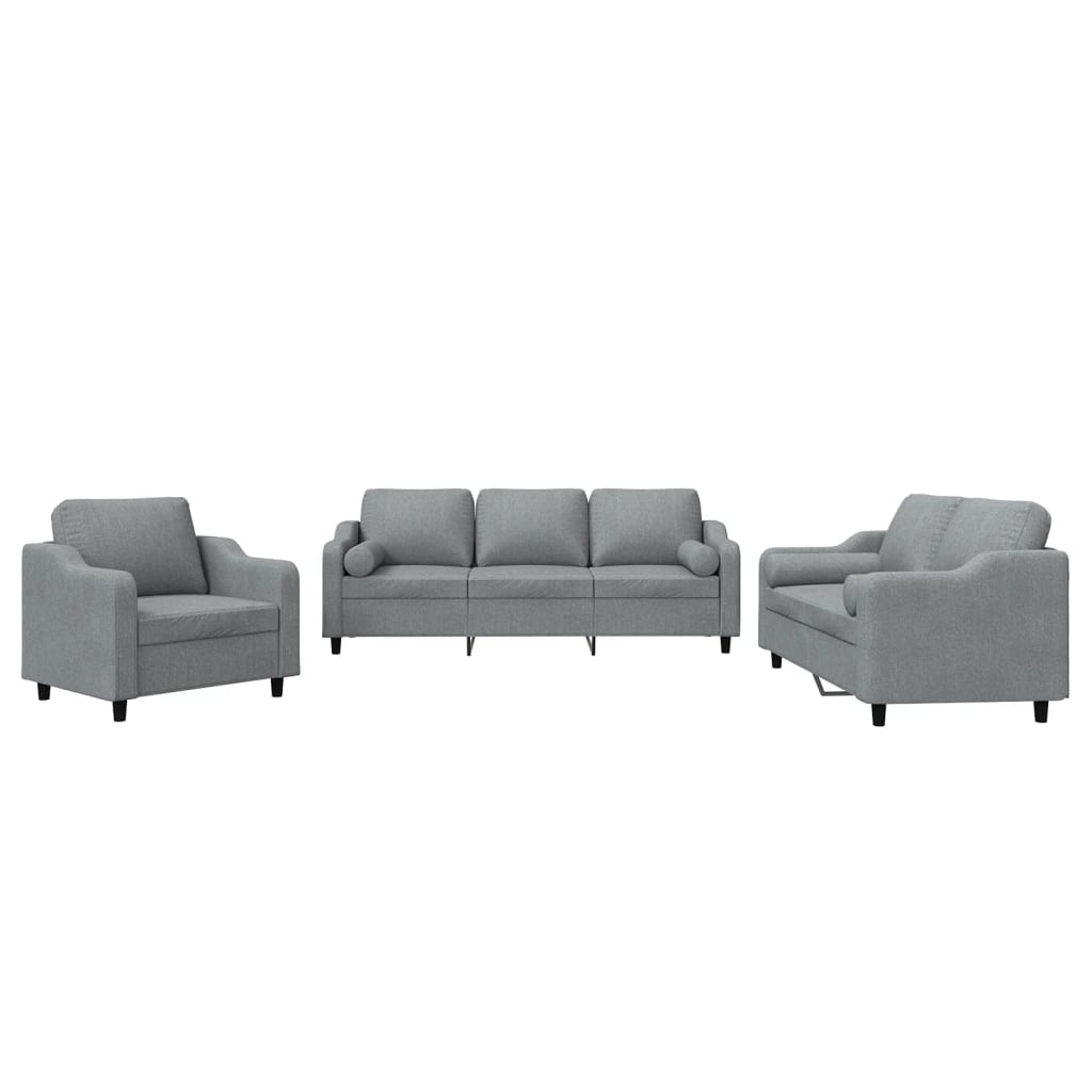 Set Divani 3 pz con Cuscini Grigio Chiaro in Tessuto - homemem39