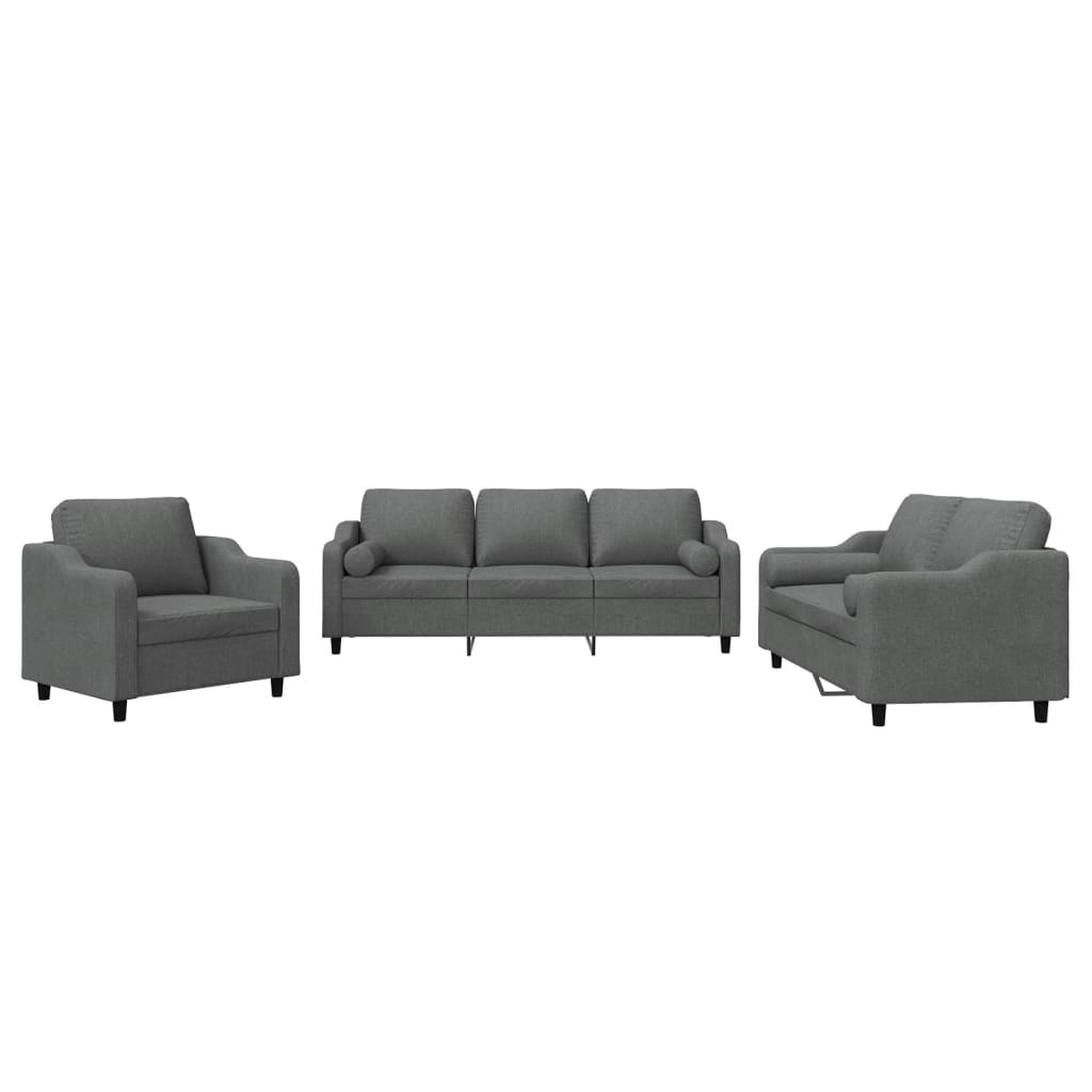 Set di Divani 3 pz con Cuscini Grigio Scuro in Tessuto | homemem39