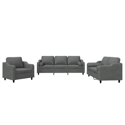 Set di Divani 3 pz con Cuscini Grigio Scuro in Tessuto | homemem39