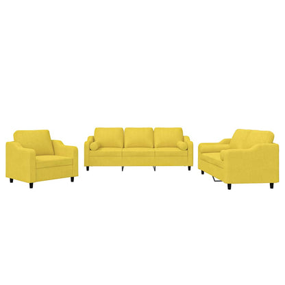 Set di Divani 3 pz con Cuscini Giallo Chiaro in Tessuto