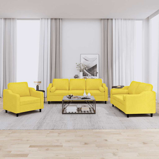 Set di Divani 3 pz con Cuscini Giallo Chiaro in Tessuto | homemem39