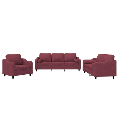 Set di Divani 3 pz con Cuscini Rosso Vino in Tessuto - homemem39
